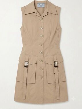 Prada Beige Utility Button-Front Sleeveless Dress size Med
